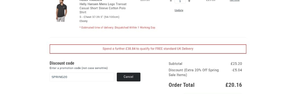 Screenshot of the Outdoor Look discount code working