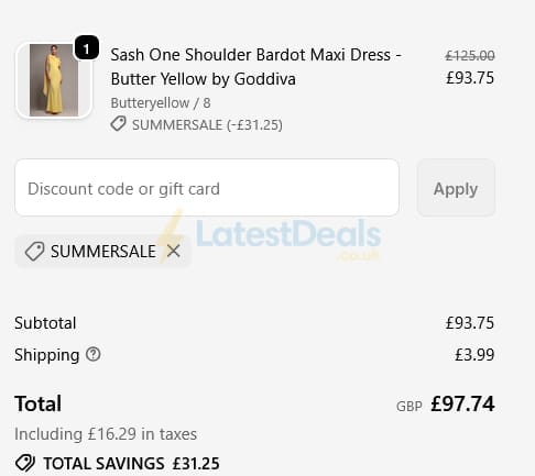 Screenshot of the Goddiva discount code working