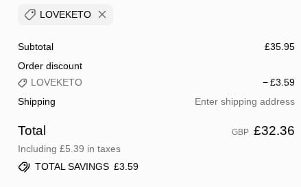 Screenshot of the Love Life Supplements discount code working