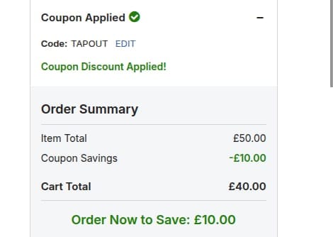 Screenshot of the UFC Store discount code working
