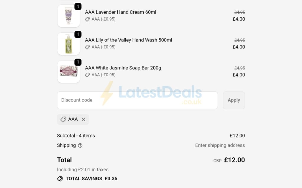 Screenshot of the The Somerset Toiletry Co discount code working