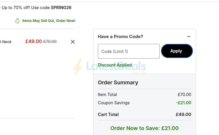 Screenshot of the Mitchell & Ness discount code working