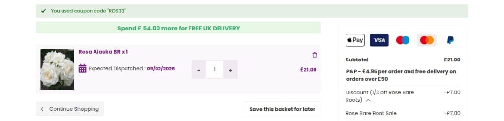 Screenshot of the Hayloft discount code working