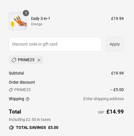 Screenshot of the Phizz discount code working