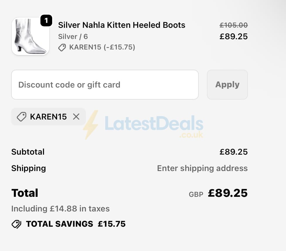 Screenshot of the Hush Puppies discount code working