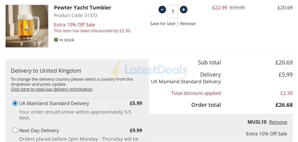 Screenshot of the Museum Selection discount code working