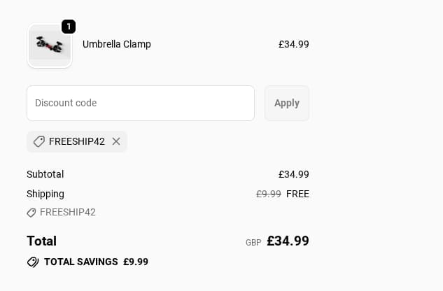 Screenshot of the Davek discount code working