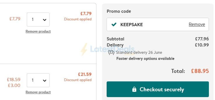 Screenshot of the Photobox discount code working