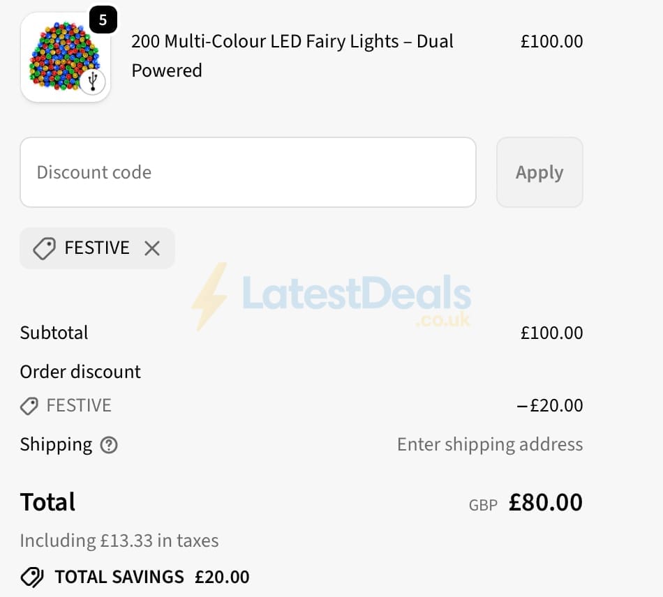Screenshot of the SPV Lights discount code working