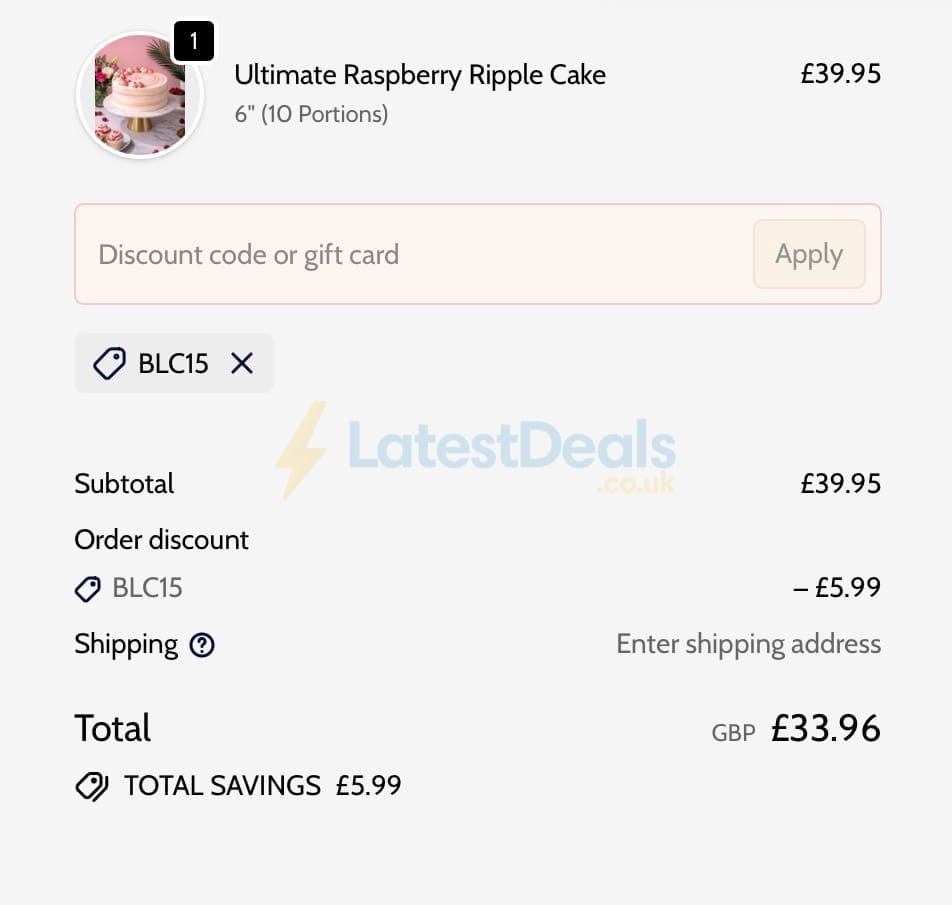 Screenshot of the Patisserie Valerie discount code working