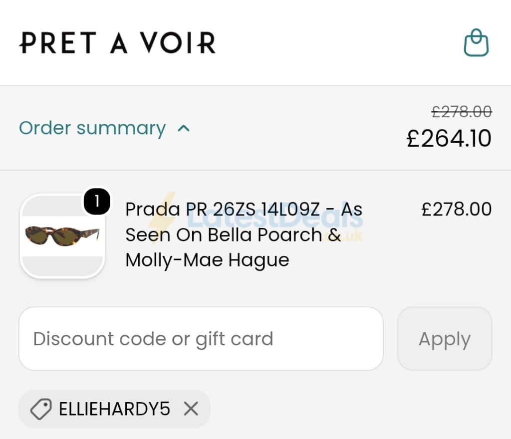 Screenshot of the Pretavoir discount code working