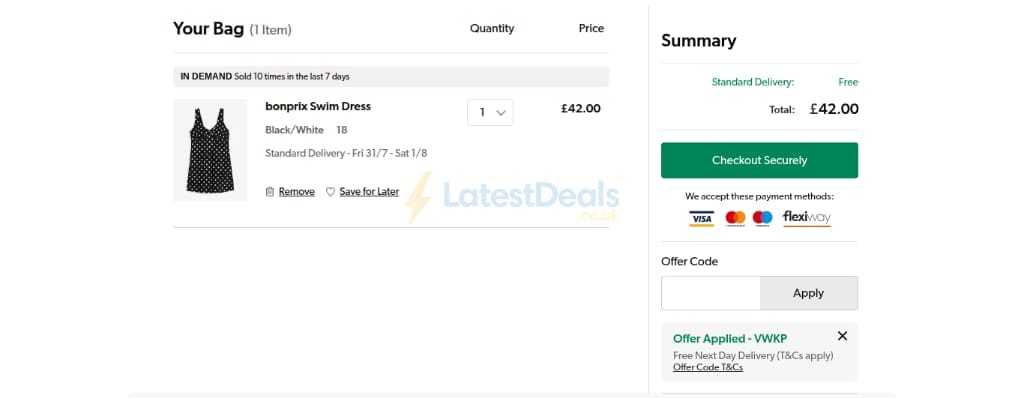Screenshot of the Curvissa discount code working