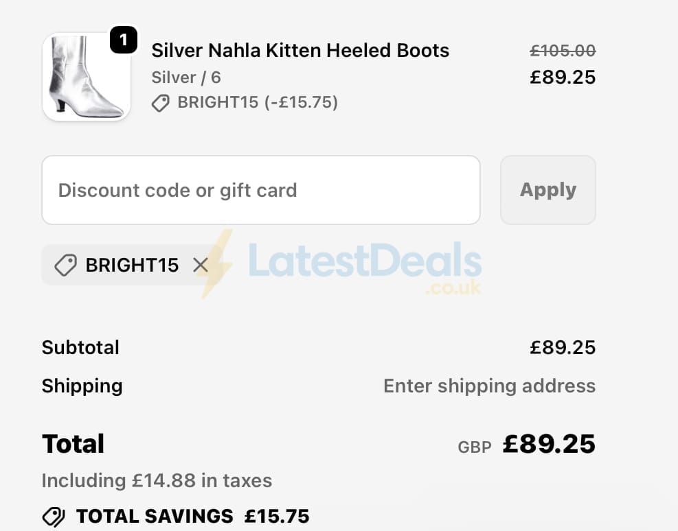 Screenshot of the Hush Puppies discount code working