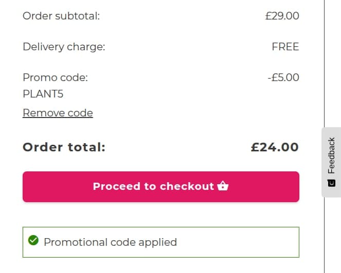 Screenshot of the Flying Flowers discount code working