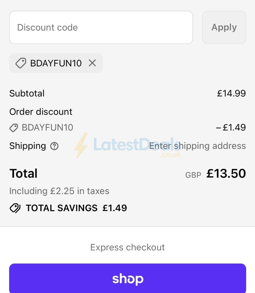 Screenshot of the British Made Gifts discount code working