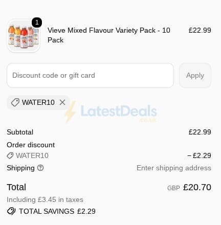 Screenshot of the Vieve discount code working