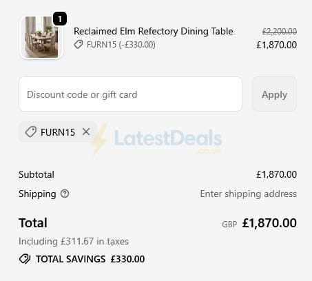 Screenshot of the Dibor discount code working