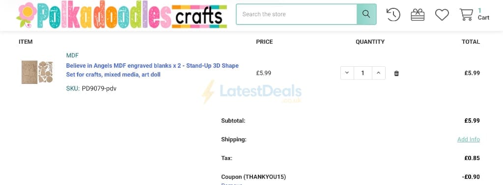 Screenshot of the Polkadoodles Crafts discount code working