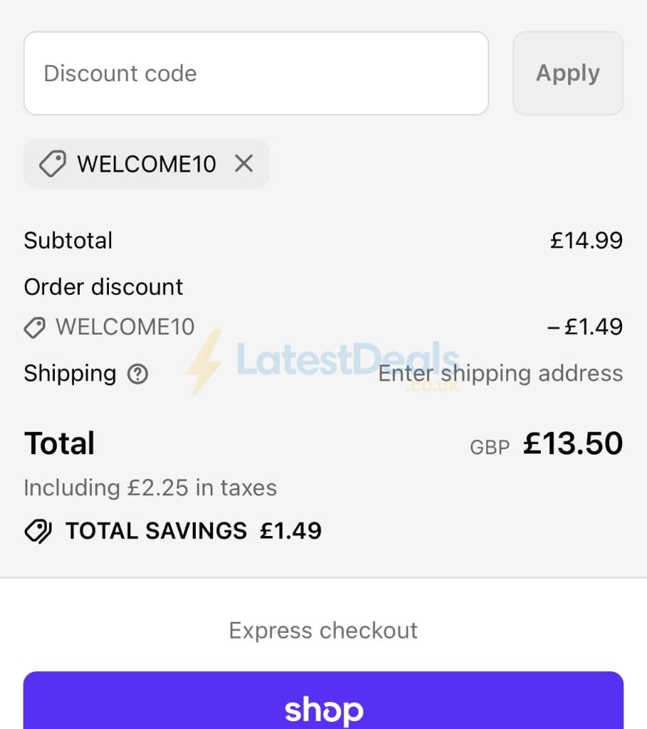 Screenshot of the British Made Gifts discount code working