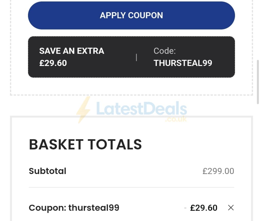 Screenshot of the PSCL Beds discount code working