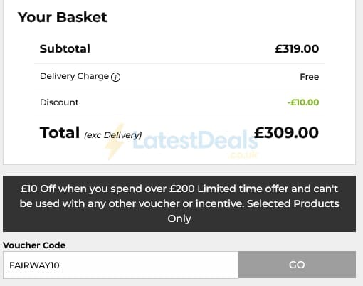 Screenshot of the The Golf Shop Online discount code working