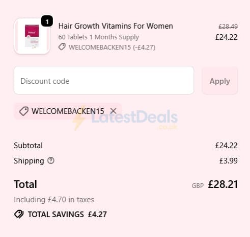 Screenshot of the Viviscal discount code working