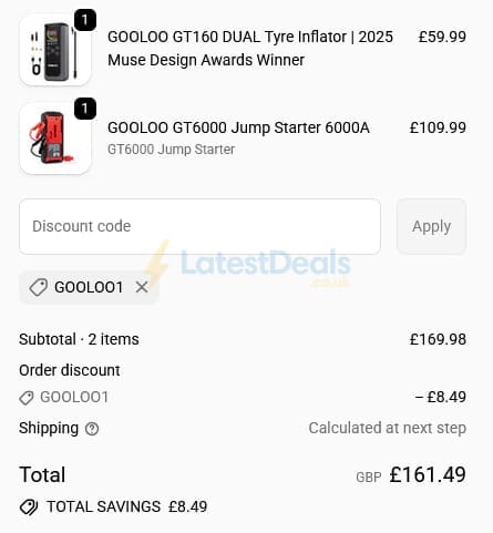 Screenshot of the GOOLOO discount code working