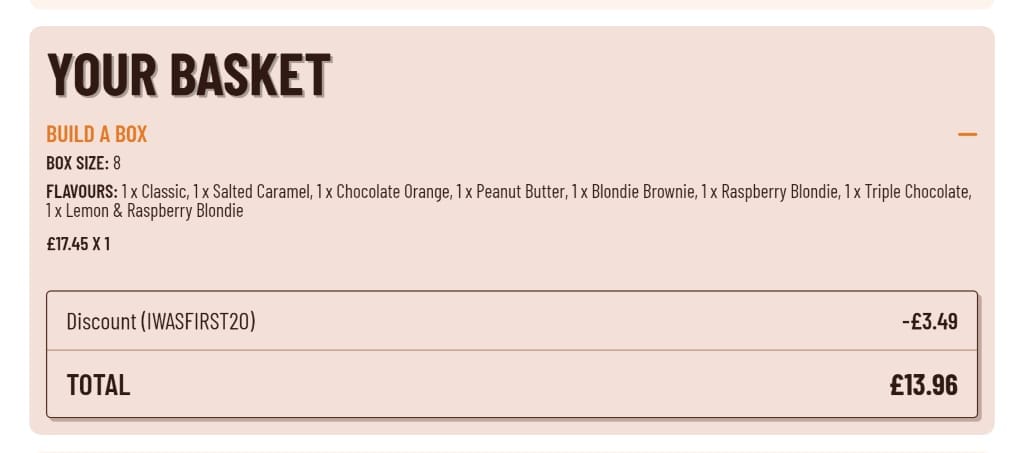 Screenshot of the The Homemade Brownie Company discount code working