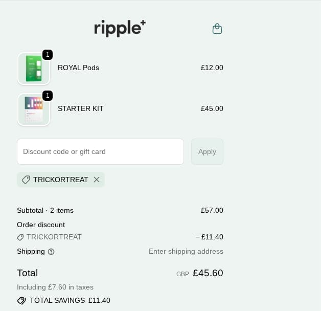 Screenshot of the ripple+ discount code working