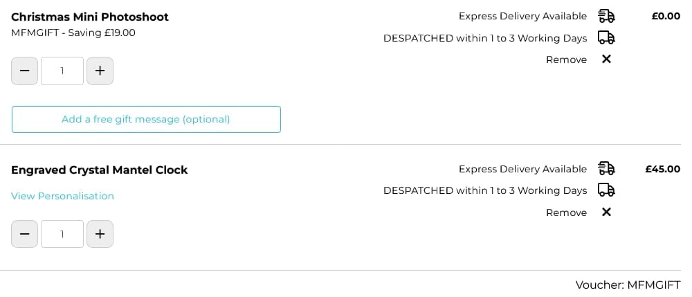 Screenshot of the The Gift Experience discount code working