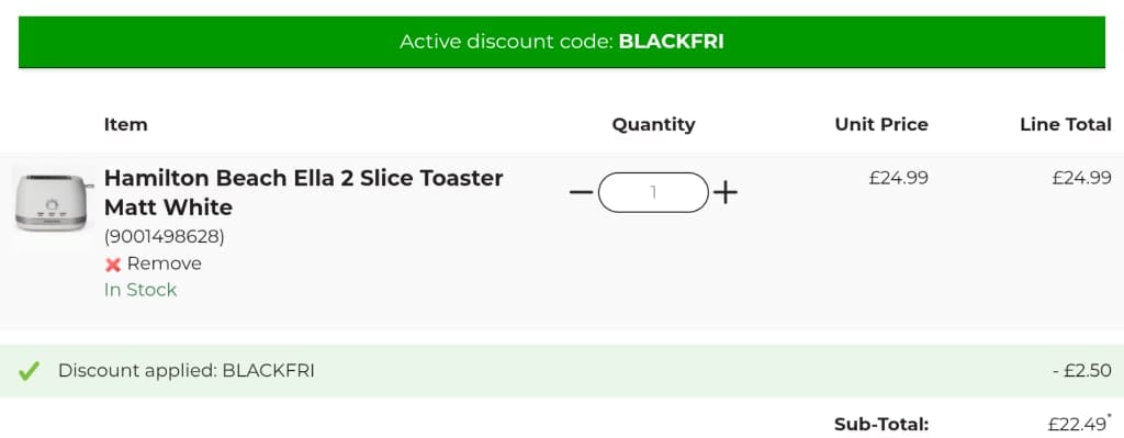 Screenshot of the Glasswells discount code working