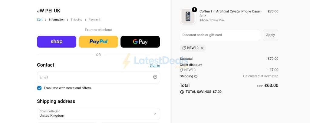 Screenshot of the JW PEI discount code working