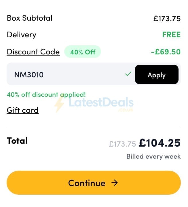 Screenshot of the Prep Kitchen discount code working