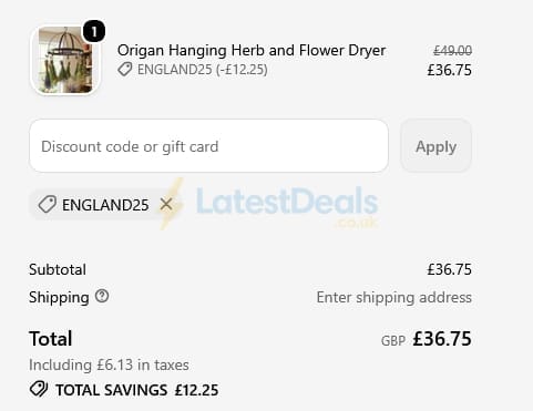 Screenshot of the Dibor discount code working
