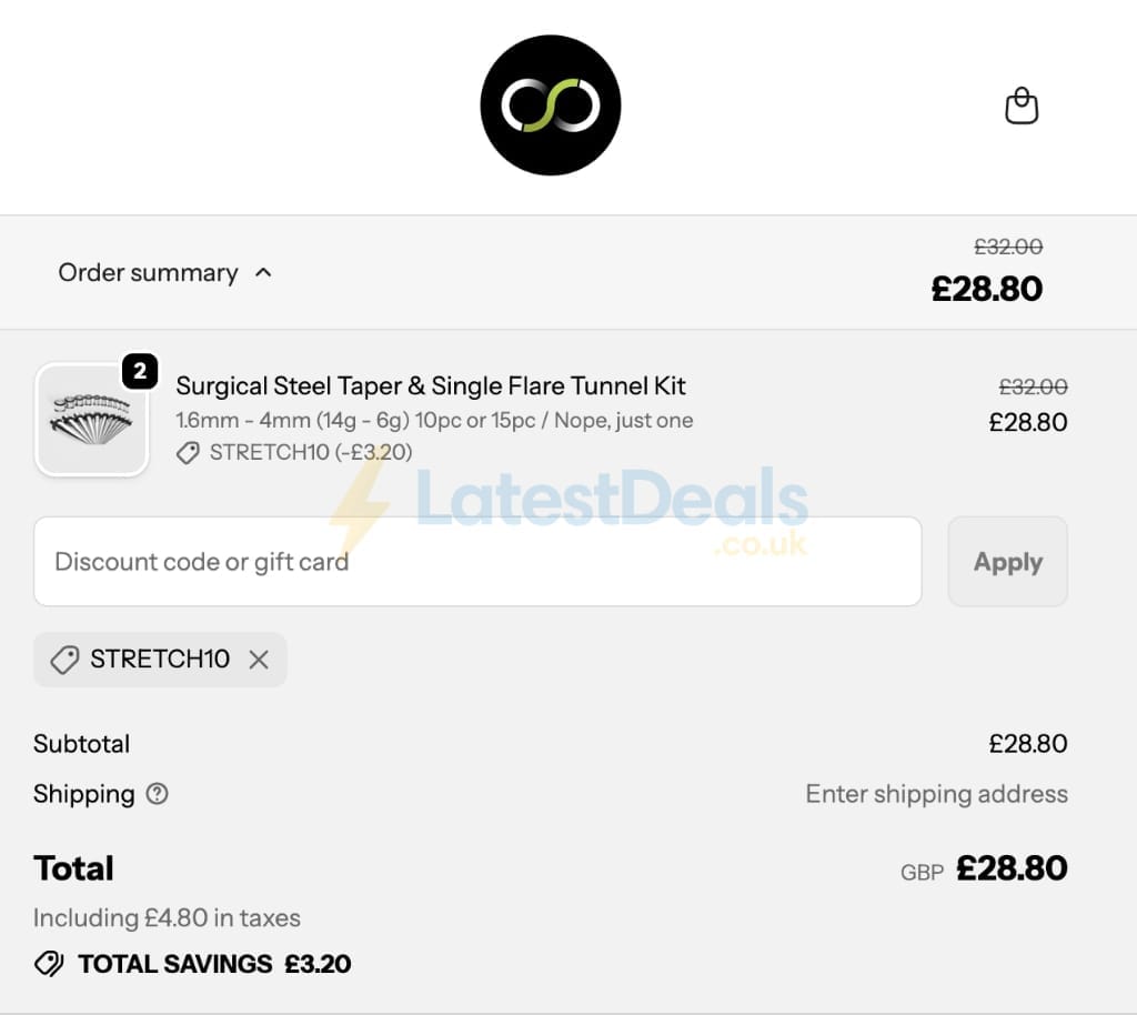 Screenshot of the Stretch It Body Jewellery discount code working