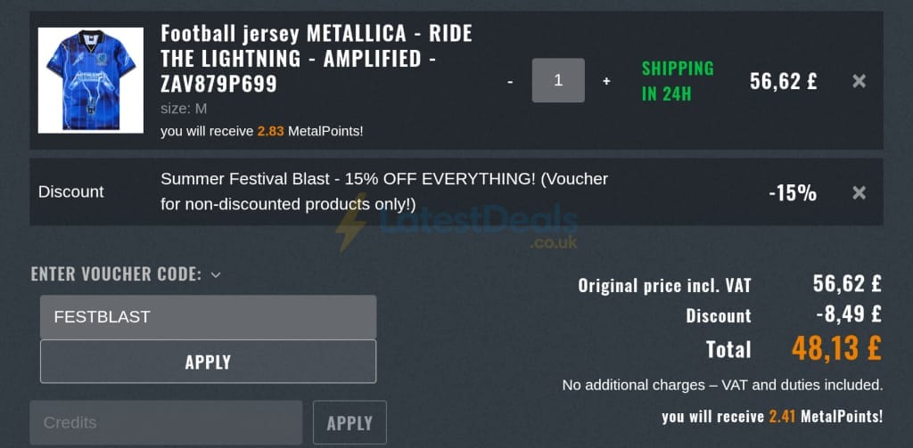 Screenshot of the Metalshop discount code working