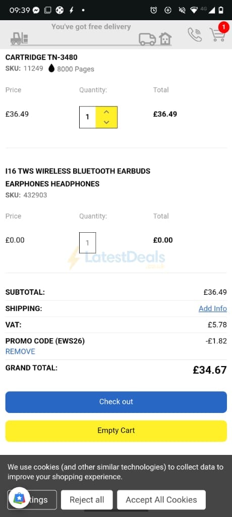 Screenshot of the IJT Direct discount code working