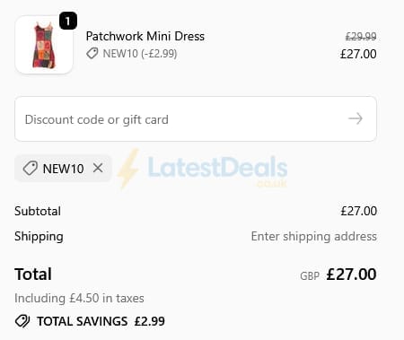 Screenshot of the The Hippy Clothing Co. discount code working