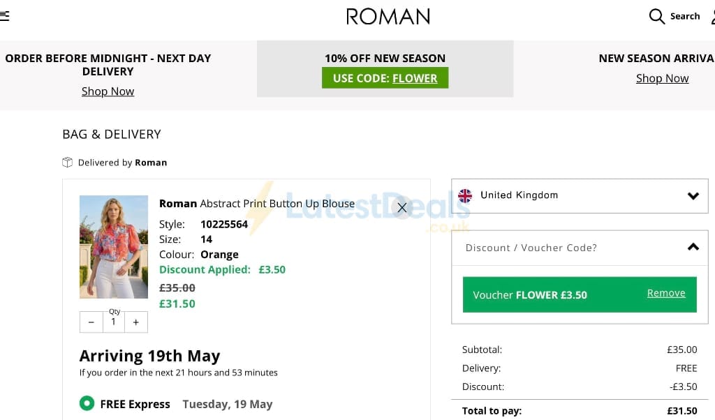 Screenshot of the Roman discount code working