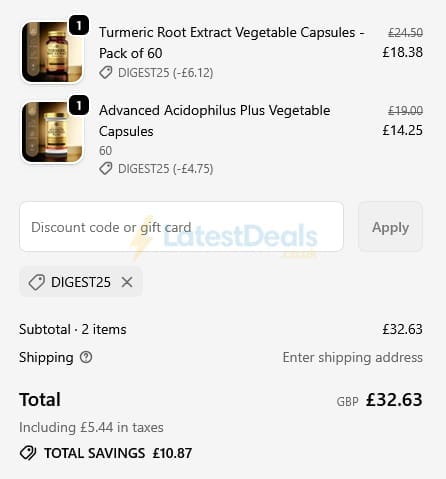 Screenshot of the Solgar discount code working