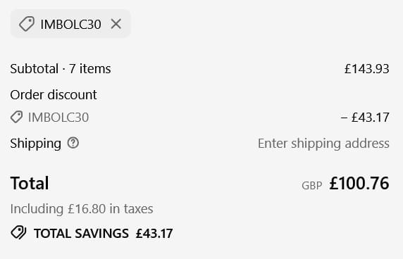 Screenshot of the Lyonsleaf discount code working