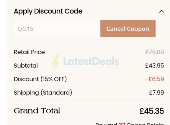 Screenshot of the Gnoce discount code working
