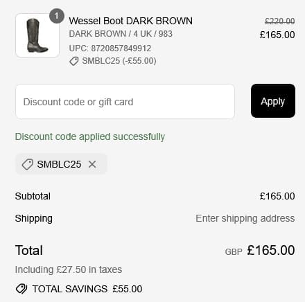 Screenshot of the Steve Madden discount code working