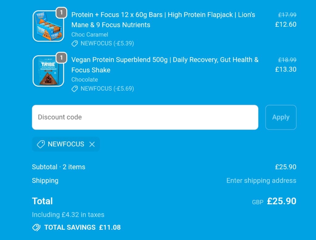 Screenshot of the Wearetribe discount code working