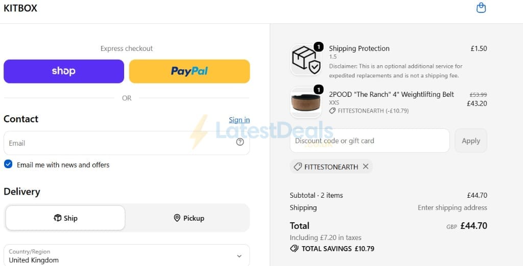 Screenshot of the Kitbox discount code working