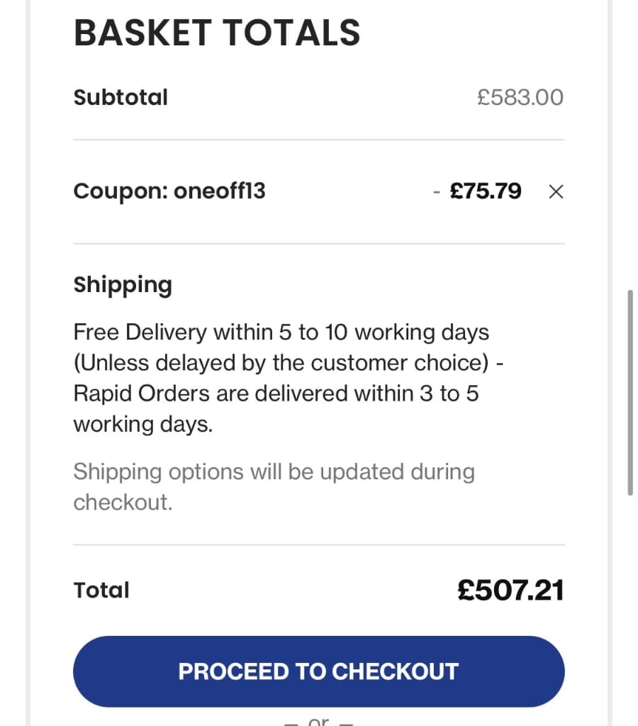 Screenshot of the PSCL Beds discount code working