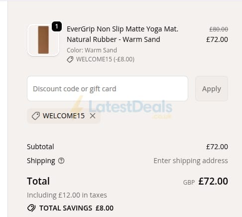 Screenshot of the Yogi Bare discount code working