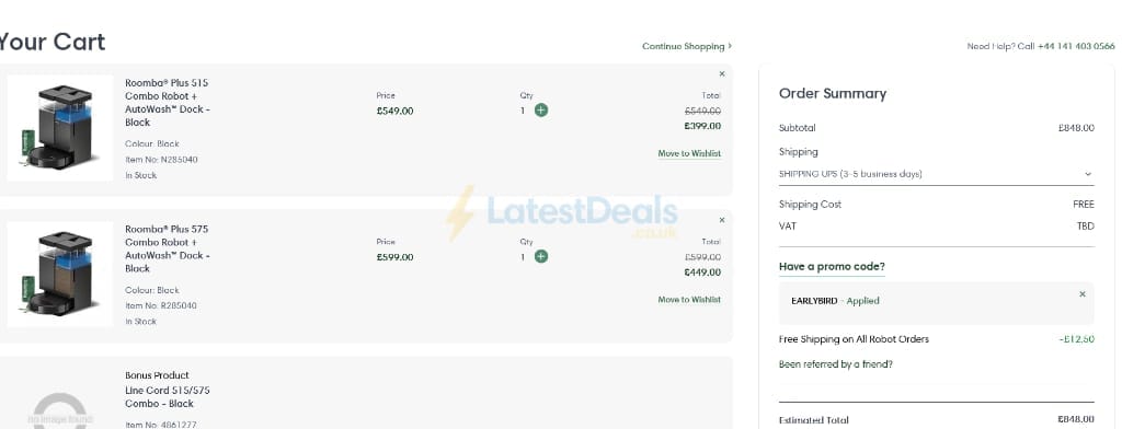 Screenshot of the iRobot discount code working