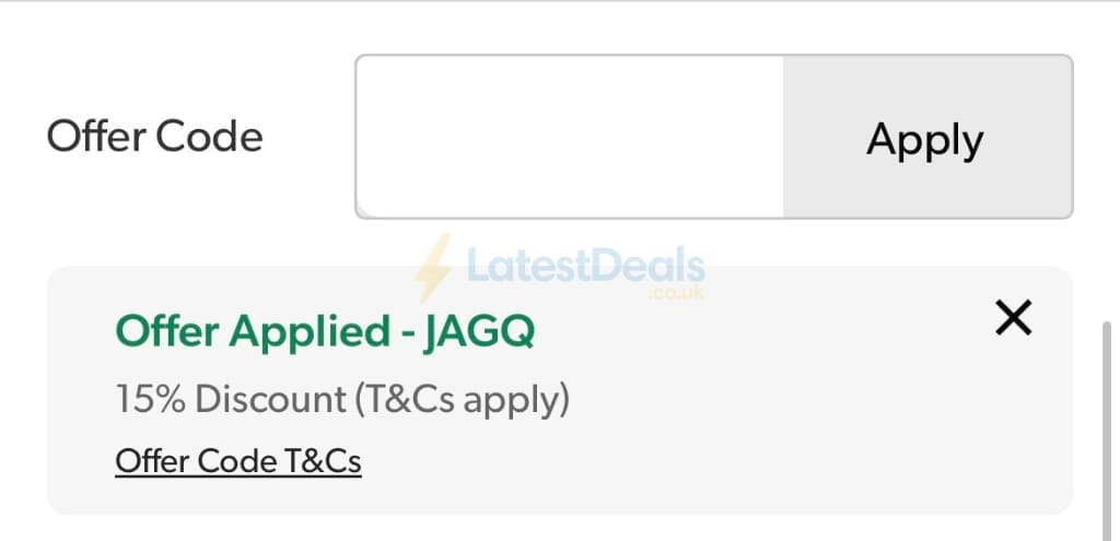 Screenshot of the Grattan discount code working