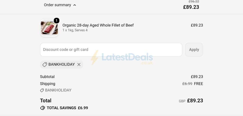 Screenshot of the The Organic Butchery discount code working
